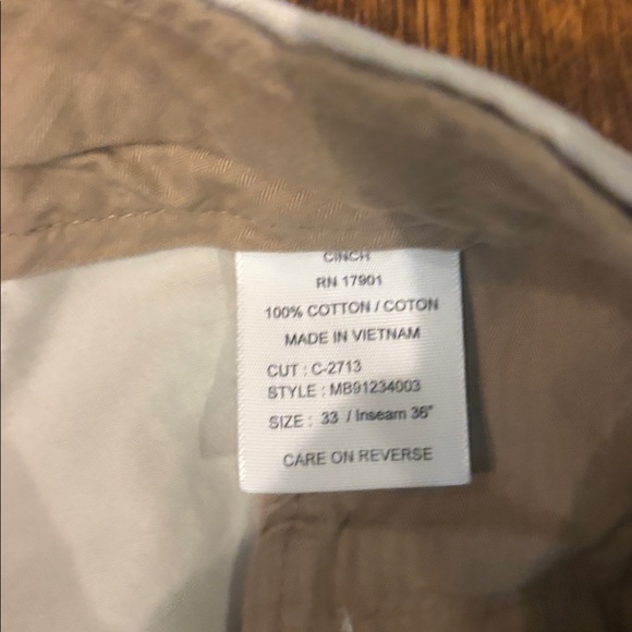 Cinch Light Tan Chinos for Men. 33x36 - Picture 3 of 5